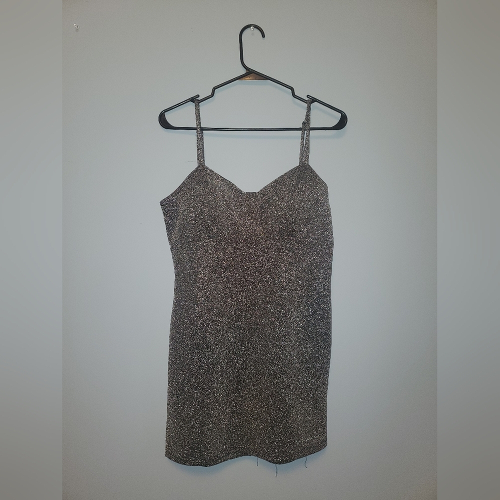 Black Silver Glitter Spaghetti Strap Dress With Open Back